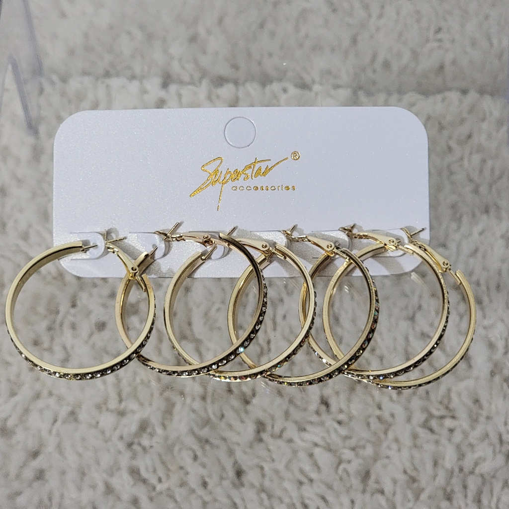(3) Pairs Of Hoop Earrings With Rhinestones